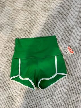 Free People Green High-Waist Bike Shorts with White Piping